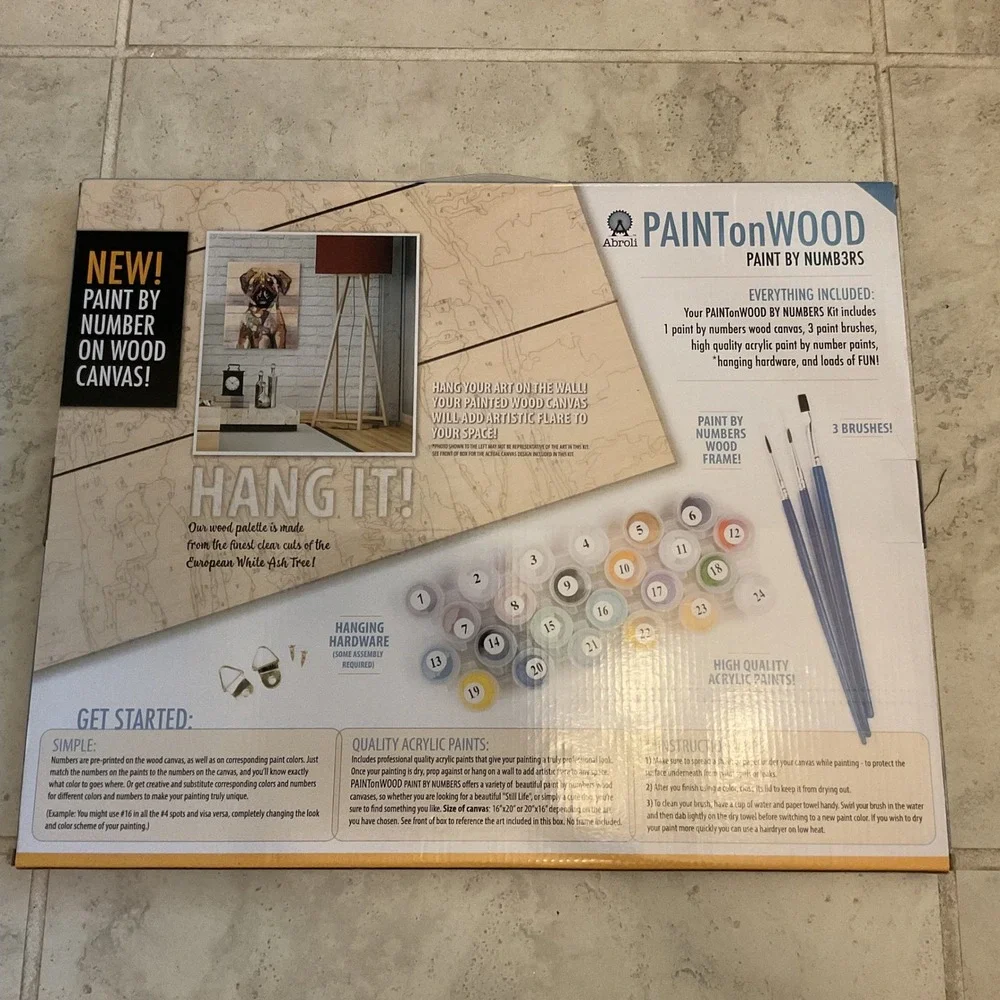 Abroli Good Dog Pug Paint By Number on Wood Canvas Kit 16x20 Acrylic Art Set NEW